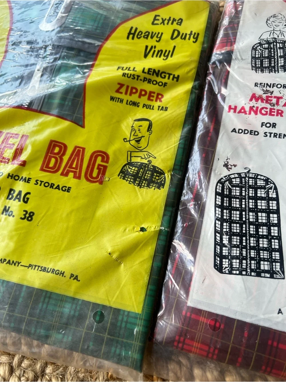 Vintage Travelite Plaid Garment Bags NOS Lot of 2 1960s MCM